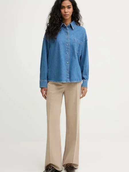Weekend Max Mara koszula jeansowa FOGGIA relaxed z kołnierzykiem klasycznym granatowy