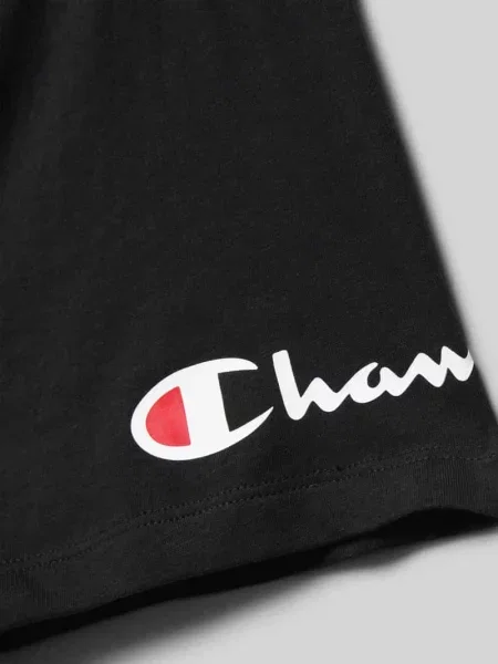 Szorty z dzianiny dresowej o kroju regular fit z nadrukiem z logo Champion czarne