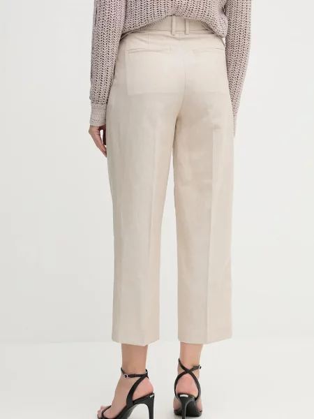 Kalhoty s příměsí lnu Tommy Hilfiger high waist béžová