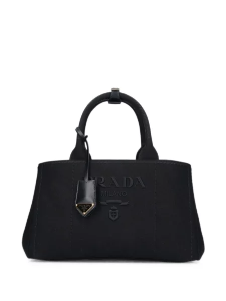 Geantă shopper Prada cu broderie din canvas negru