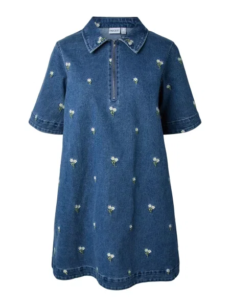 PIECES Rochie tip bluză PCFLORA albastru denim / verde deschis alb