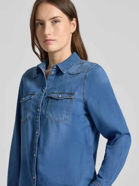 Koszulowa bluzka jeansowa z czystej bawełny krój regular fit model MARIA' Vero Moda niebieska