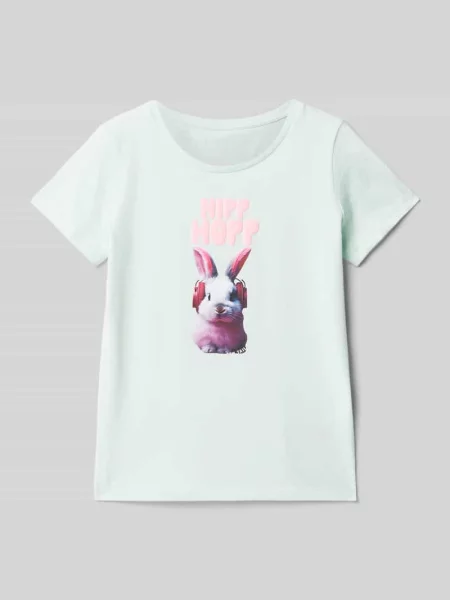 T-shirt o kroju regular fit z czystej bawełny z nadrukowanym motywem Tom Tailor miętowa