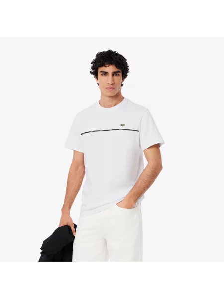 Lacoste T-Shirt Z Okrągłym Dekoltem Z Nadrukiem Regular Fit biały