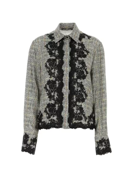 Cămașă Ermanno Scervino cu model herringbone din dantelă gri