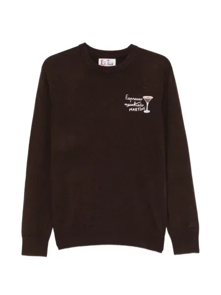 Pulover Mc2 Saint Barth cu broderie cu decolteu rotund maro