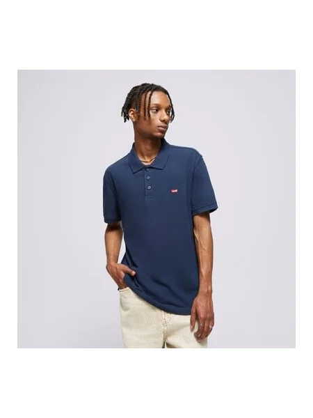 Тениска с яка Levi's мъжка тъмносиньо с изчистен дизайн синьо