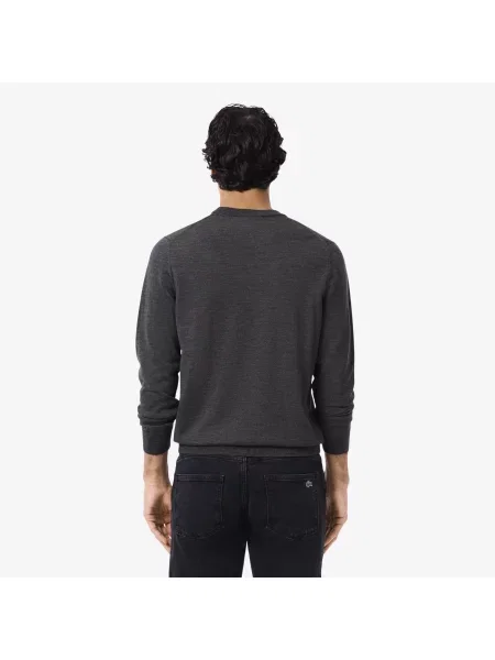 Lacoste Sweter Z Okrągłym Dekoltem Z Wełny Merynosów szary
