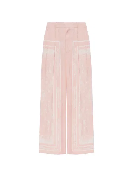 Pantaloni palazzo Balmain cu imagine roz