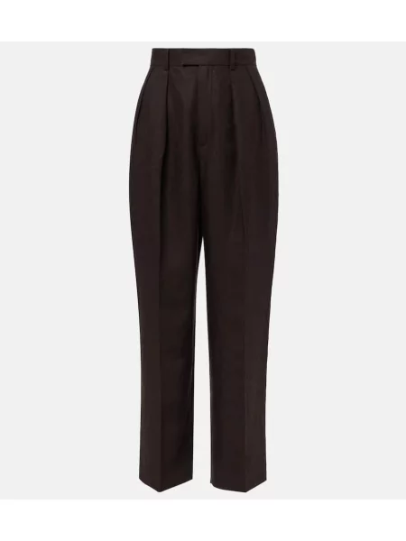 Pantaloni Loro Piana cu talie înaltă de in maro