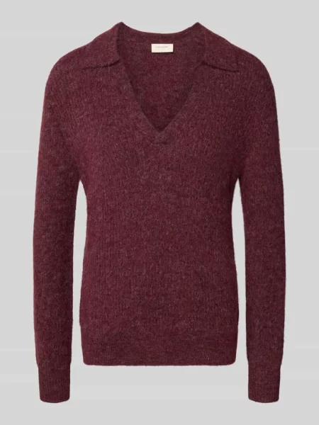Sweter o kroju slim fit z dzianiny z dodatkiem wełny model ‘Hil’ Free/quent bordowy