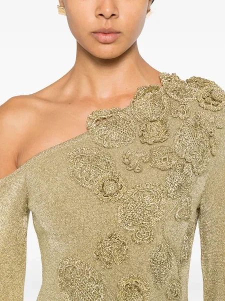 Rochie mini Cult Gaia cu model floral de costum auriu