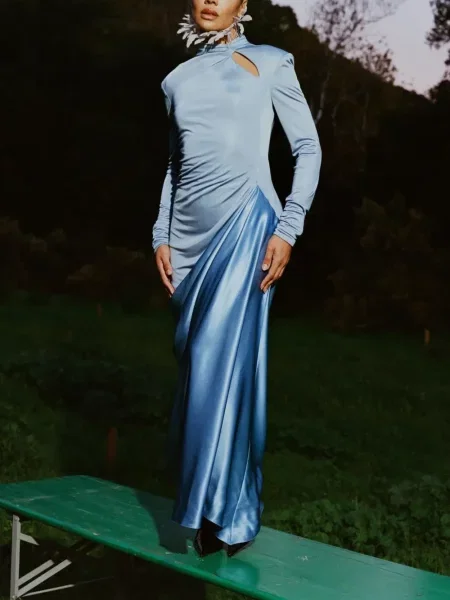 Rochie maxi Valentino Garavani drapată albastru