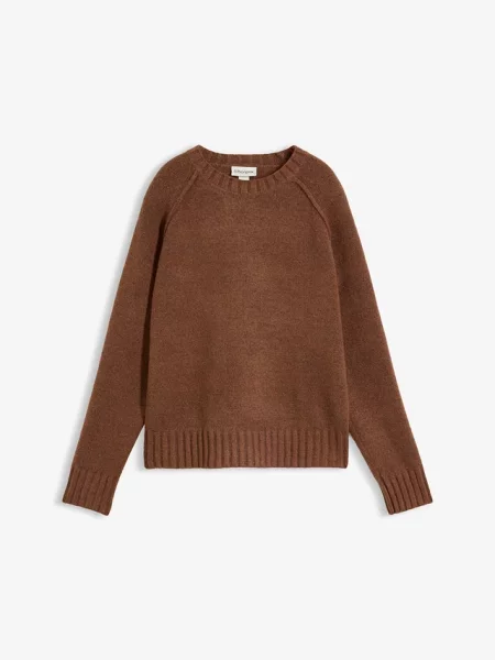 Sweter z dzianiny z raglanowymi rękawami brązowy