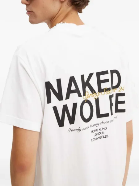 Tricou Naked Wolfe cu imagine alb
