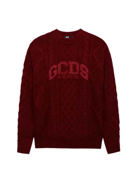 Sweter Gcds wełniany pleciony z logo czerwony