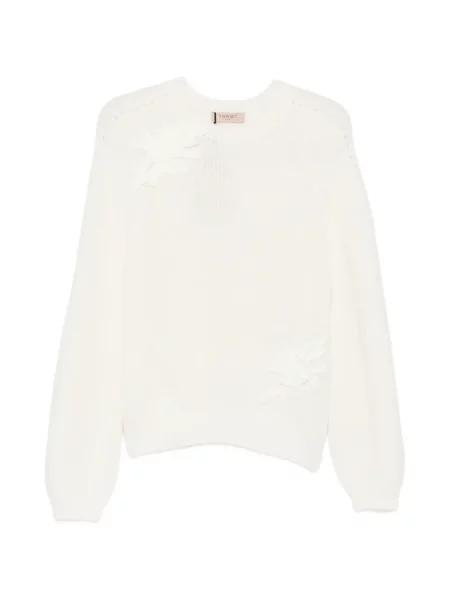 Pulover Twinset cu model floral cu aplicații alb