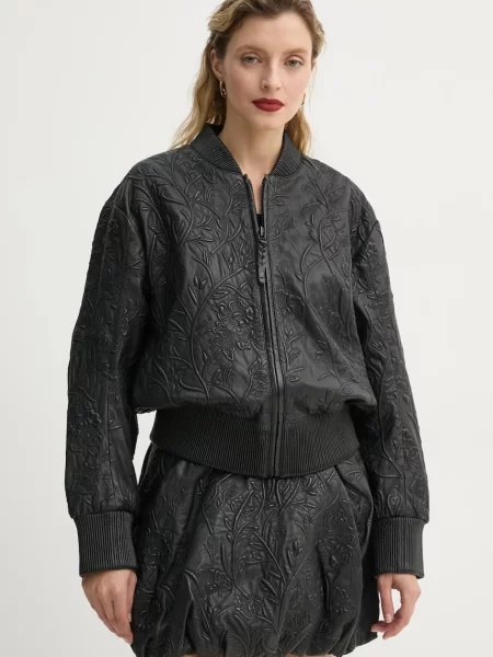 MUNTHE geaca bomber de piele FERRIL femei de tranzitie negru