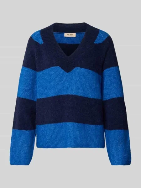 Sweter z dzianiny z mieszanki wełny ze wzorem w paski model ‘Taci’ Mos Mosh niebieski