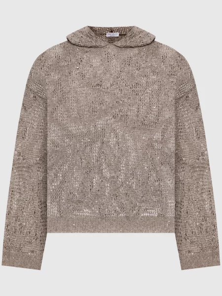 Ажурне худі з льоном з паєтками Brunello Cucinelli коричневе