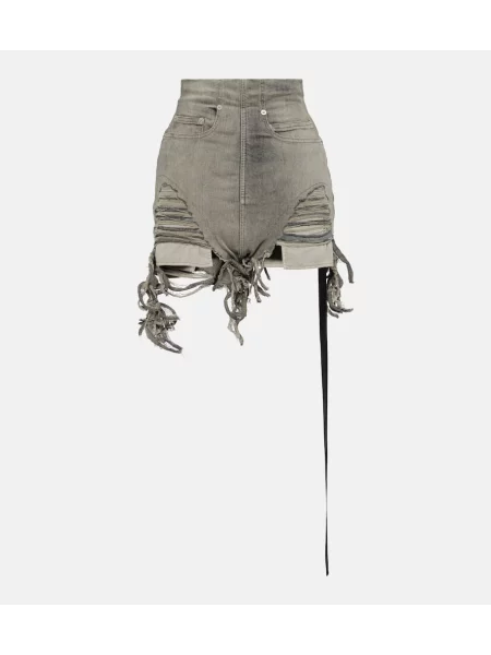 Pantaloni scurți din denim Rick Owens cu talie înaltă zdrențuiți gri