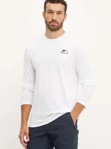 Тениска с дълъг ръкав Helly Hansen с принт бяло