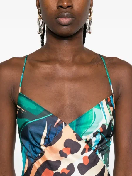 Rochie maxi Roserry cu imagine cu imprimeu tropical de costum verde