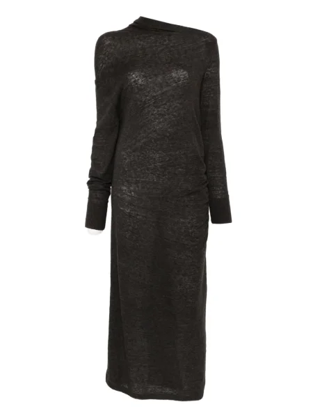 Sukienka midi Soeur drapowana do kolan garniturowa brązowa