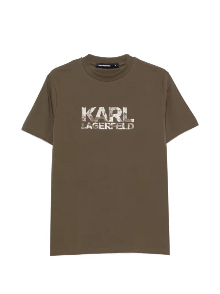 Tricou Karl Lagerfeld cu broderie cu decolteu rotund verde