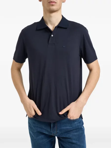 Polo Emporio Armani cu broderie scurt albastru