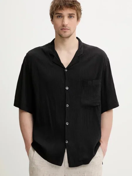 Srajca s primesjo svile BARENA VENEZIA Camicia Mola črna