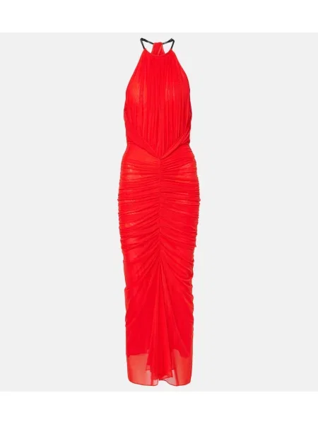Midi obleka Mugler z volani povodcem rdeča