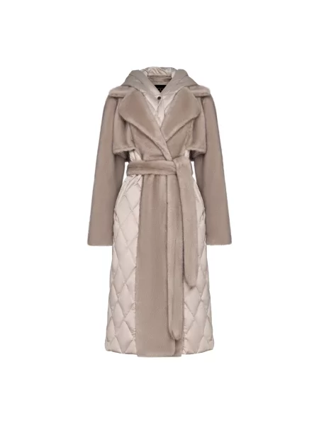 Pikowane futro Cesare Gaspari z perełkami wełniane beżowe