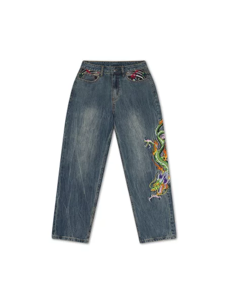 Ed Hardy Τζιν Kriechender Drache κρεμ / σκούρο / πράσινο νέον / σκούρο πορτοκαλί μπλε