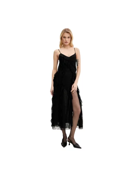 Sukienka midi Miss Sixty z falbankami czarna