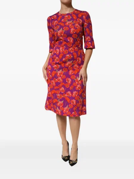 Rochie Dolce & Gabbana de mătase cu model floral cu imagine violet
