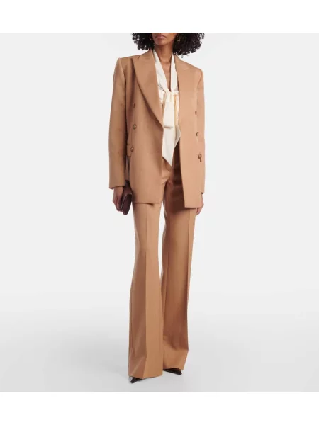 Pantaloni Stella Mccartney cu talie joasă de lână cu dungi bej
