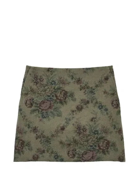 Fusta mini Ba&sh cu model floral din jacard verde
