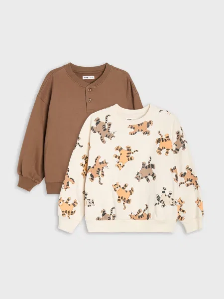 Sinsay Mikiny crewneck loose fit se zvířecím motivem 2 pack vícebarevná