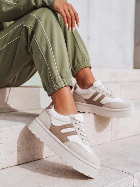 Sneakersy ocieplane na platformie Dstreet beżowe