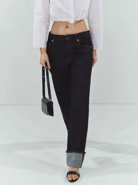 MANGO Прямі джинси Темний джинс меланж 