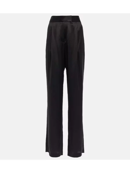 Pantaloni The Sei cu talie înaltă din satin negru