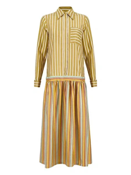 Rochie tip cămașă Paula cu dungi galben