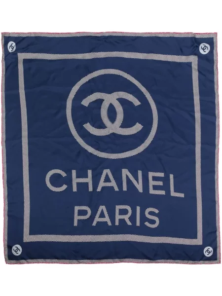 Hedvábný šál Chanel Pre-owned s potiskem modrý