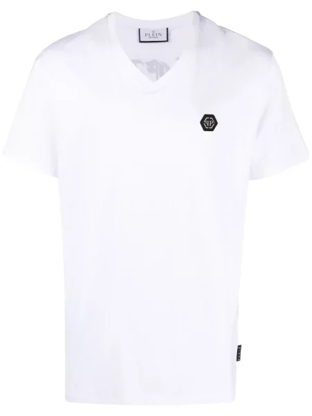 Tricou Philipp Plein cu decolteu în V alb