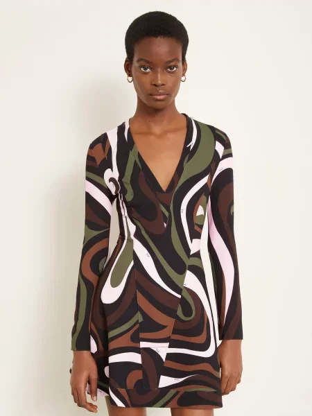 Pucci Šaty khaki / růžová černá