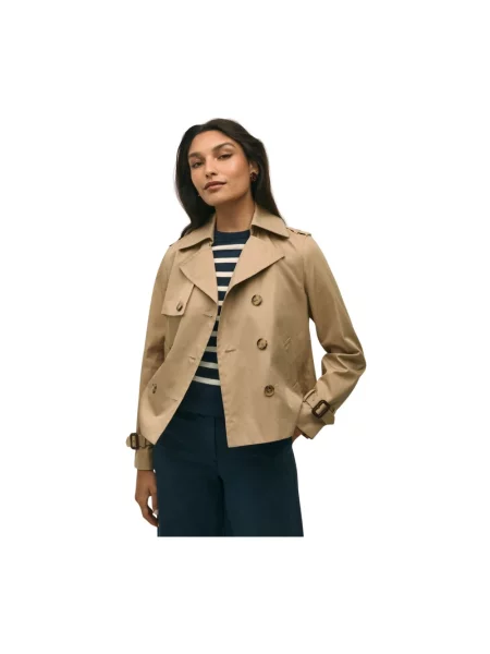 Trencz Brooks Brothers z twillu o krotszym kroju dwurzędowy brązowy