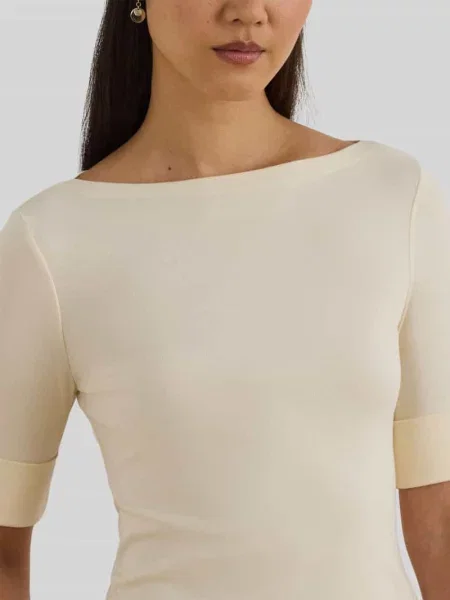T-shirt krój slim fit z czystej bawełny Lauren Ralph Lauren beżowa