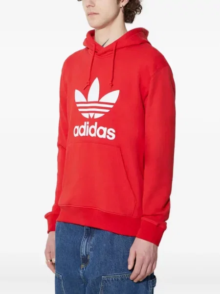 Hanorac grafic Adidas cu dungi cu imagine cu decolteu rotund alb