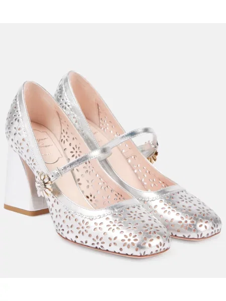 Pantofi cu toc Roger Vivier din piele argintiu